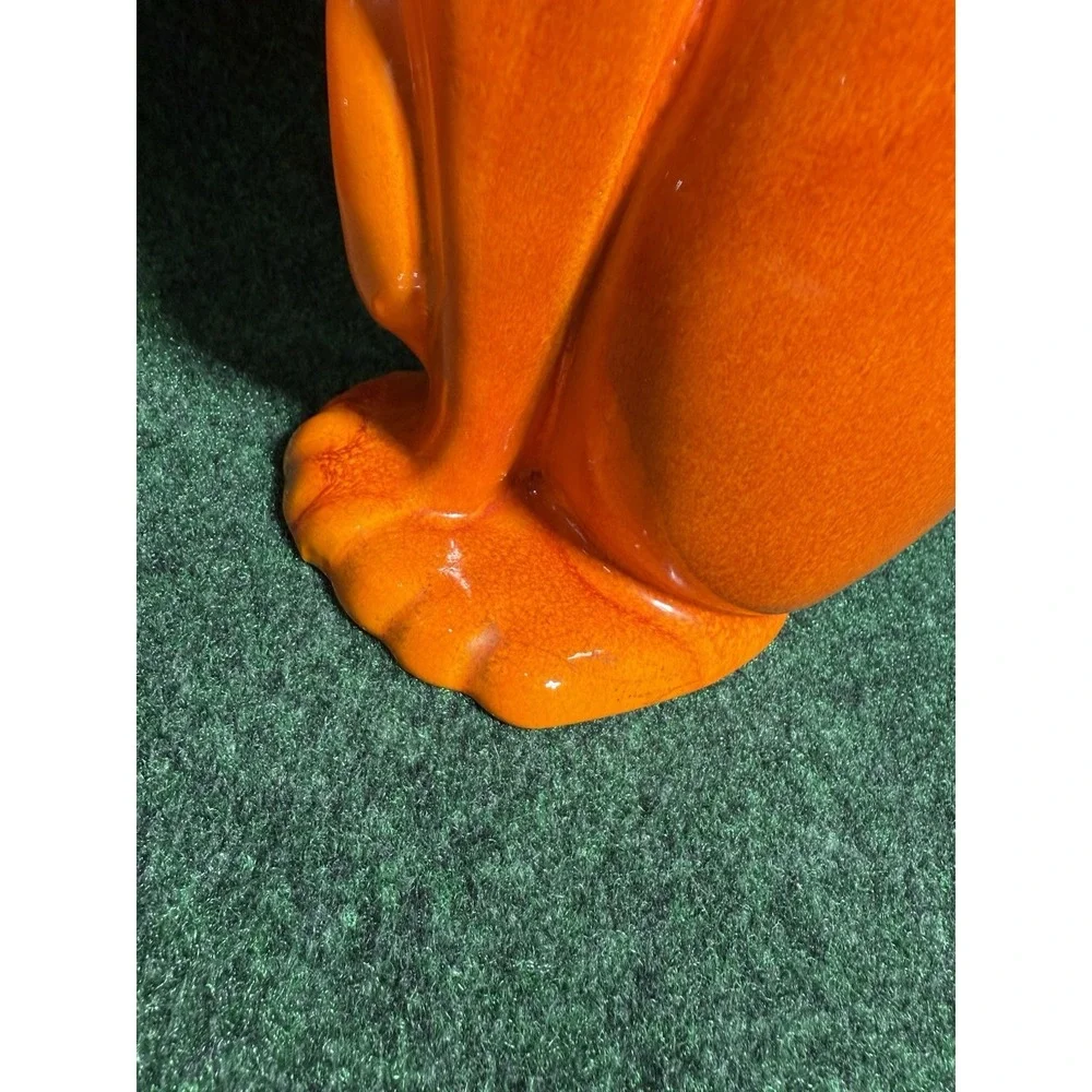Royal‎ Haeger MCM Pottery Orange Winking Cat Statue + Vase Green Eye Figurine
